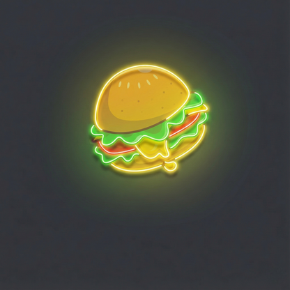 Custom UV Print Burger Neon Signs | Personalized LED Name Lights for Room