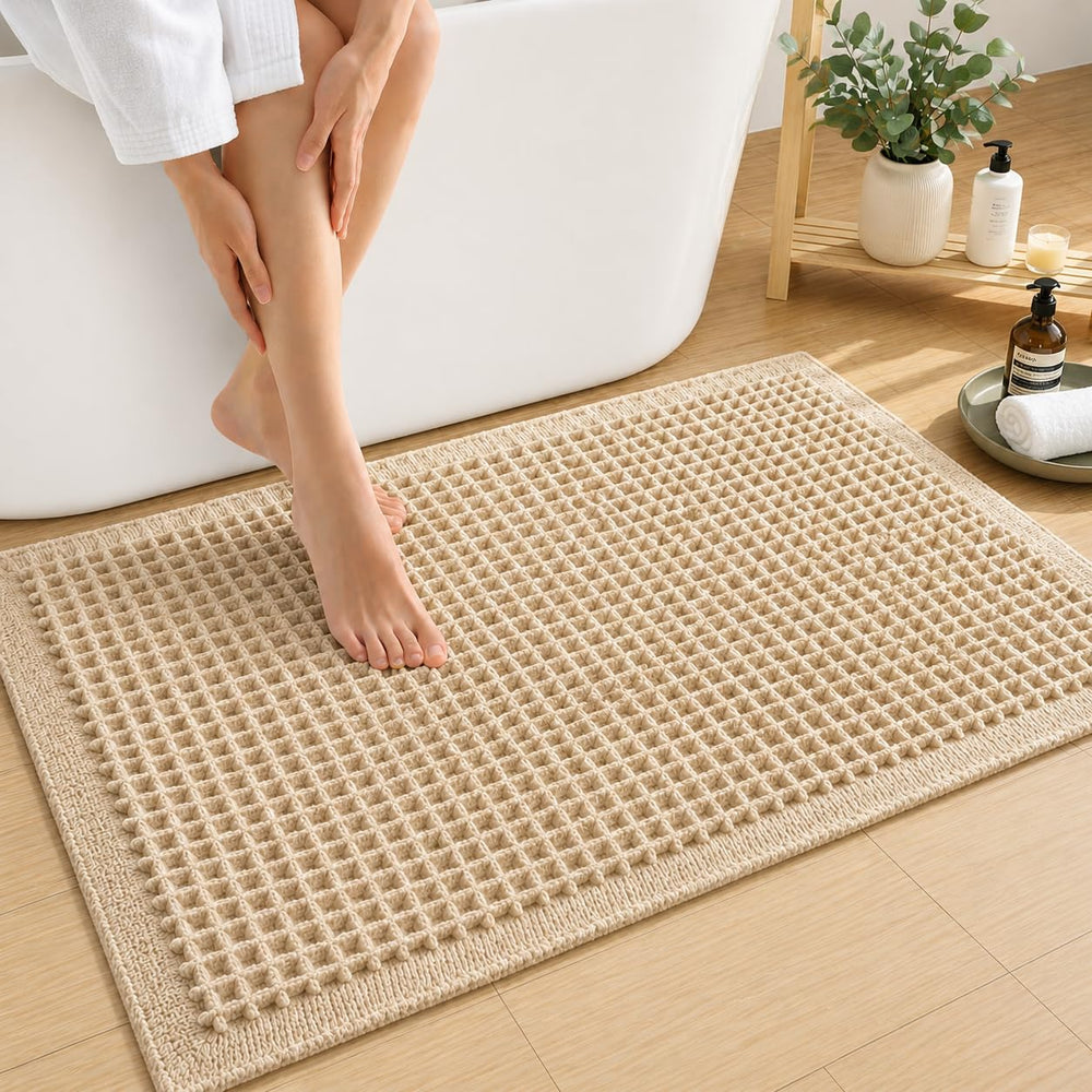 Waffle Weave Bath Mat 24 x 16 Inch, Ultra Soft Plush Absorbent Bathroom Rug, Anti-Skid Non-Slip Backing, Fast Dry, Machine Washable Bath Carpet for Shower, Tub, Floor, Spa, Hotel, Home Décor