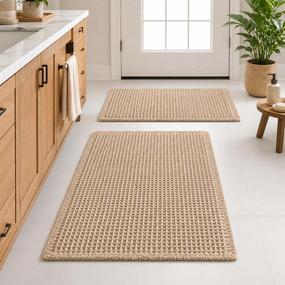 Waffle Weave Bath Mat 24 x 16 Inch, Ultra Soft Plush Absorbent Bathroom Rug, Anti-Skid Non-Slip Backing, Fast Dry, Machine Washable Bath Carpet for Shower, Tub, Floor, Spa, Hotel, Home Décor