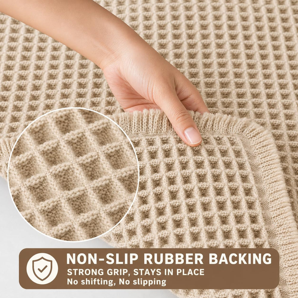 Waffle Weave Bath Mat 24 x 16 Inch, Ultra Soft Plush Absorbent Bathroom Rug, Anti-Skid Non-Slip Backing, Fast Dry, Machine Washable Bath Carpet for Shower, Tub, Floor, Spa, Hotel, Home Décor