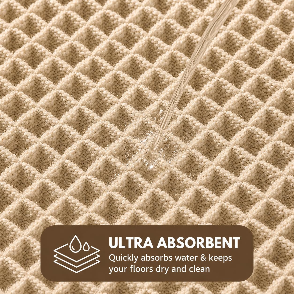 Waffle Weave Bath Mat 24 x 16 Inch, Ultra Soft Plush Absorbent Bathroom Rug, Anti-Skid Non-Slip Backing, Fast Dry, Machine Washable Bath Carpet for Shower, Tub, Floor, Spa, Hotel, Home Décor