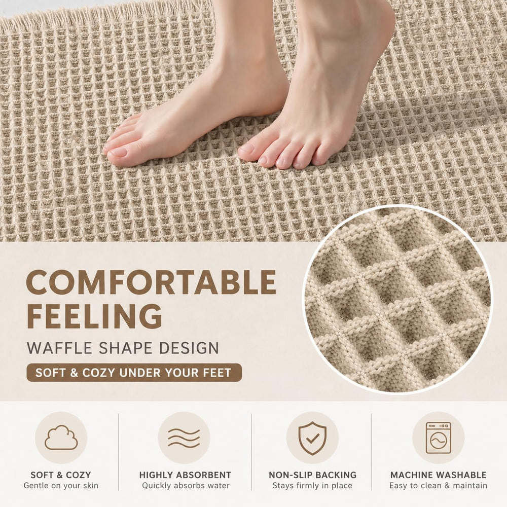 Waffle Weave Bath Mat 24 x 16 Inch, Ultra Soft Plush Absorbent Bathroom Rug, Anti-Skid Non-Slip Backing, Fast Dry, Machine Washable Bath Carpet for Shower, Tub, Floor, Spa, Hotel, Home Décor