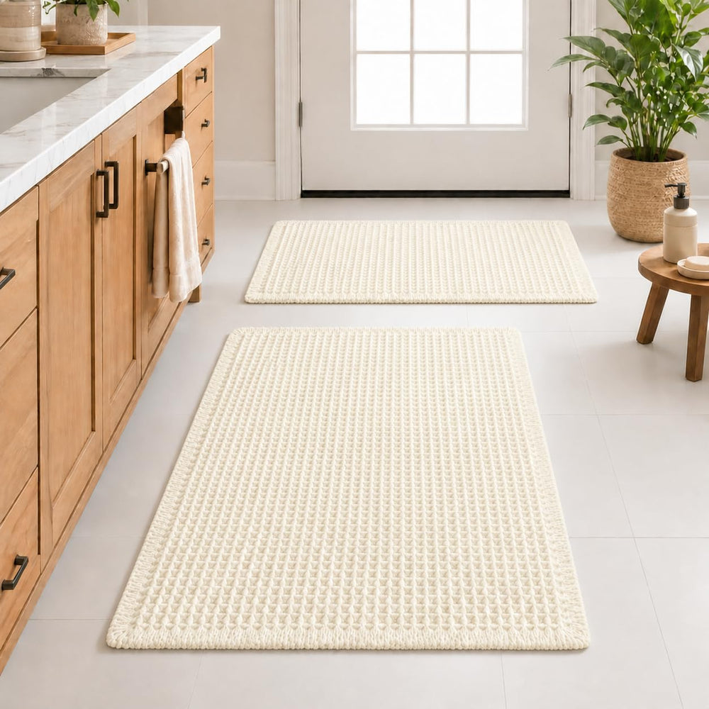 Waffle Weave Bath Mat 24 x 16 Inch, Ultra Soft Plush Absorbent Bathroom Rug, Anti-Skid Non-Slip Backing, Fast Dry, Machine Washable Bath Carpet for Shower, Tub, Floor, Spa, Hotel, Home Décor