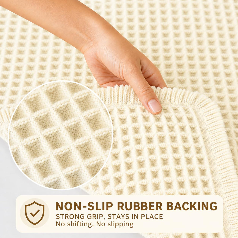 Waffle Weave Bath Mat 24 x 16 Inch, Ultra Soft Plush Absorbent Bathroom Rug, Anti-Skid Non-Slip Backing, Fast Dry, Machine Washable Bath Carpet for Shower, Tub, Floor, Spa, Hotel, Home Décor