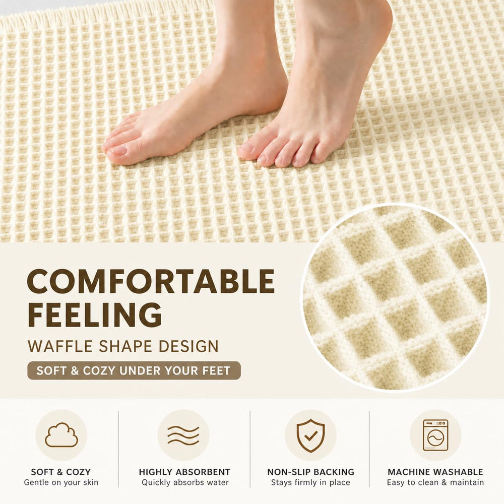 Waffle Weave Bath Mat 24 x 16 Inch, Ultra Soft Plush Absorbent Bathroom Rug, Anti-Skid Non-Slip Backing, Fast Dry, Machine Washable Bath Carpet for Shower, Tub, Floor, Spa, Hotel, Home Décor