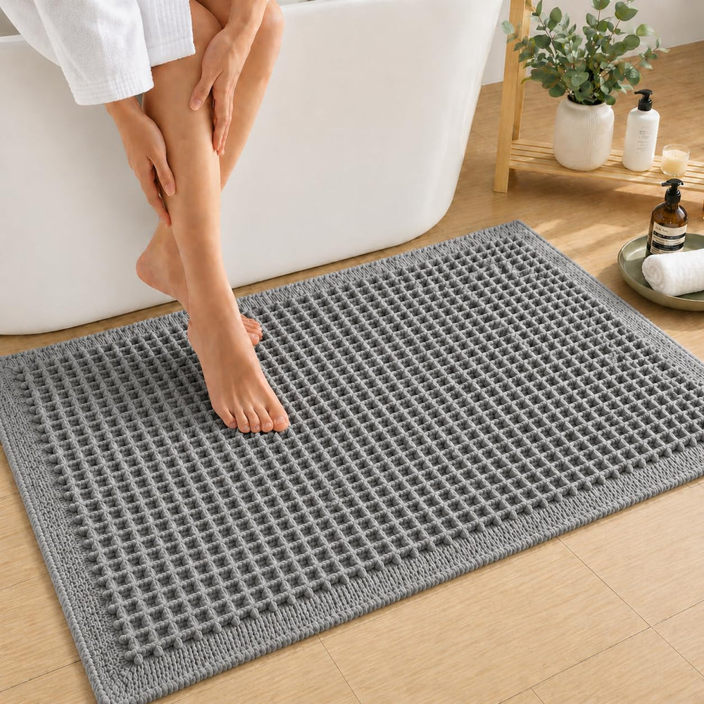 Waffle Weave Bath Mat 24 x 16 Inch, Ultra Soft Plush Absorbent Bathroom Rug, Anti-Skid Non-Slip Backing, Fast Dry, Machine Washable Bath Carpet for Shower, Tub, Floor, Spa, Hotel, Home Décor