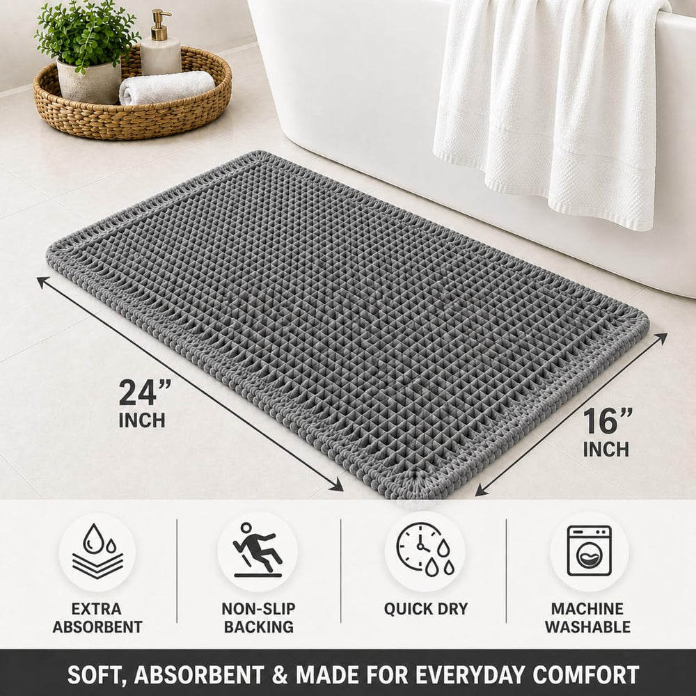 Waffle Weave Bath Mat 24 x 16 Inch, Ultra Soft Plush Absorbent Bathroom Rug, Anti-Skid Non-Slip Backing, Fast Dry, Machine Washable Bath Carpet for Shower, Tub, Floor, Spa, Hotel, Home Décor
