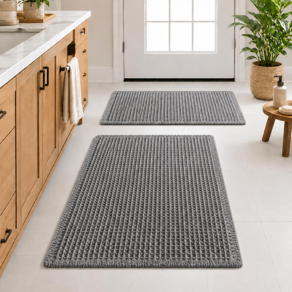 Waffle Weave Bath Mat 24 x 16 Inch, Ultra Soft Plush Absorbent Bathroom Rug, Anti-Skid Non-Slip Backing, Fast Dry, Machine Washable Bath Carpet for Shower, Tub, Floor, Spa, Hotel, Home Décor
