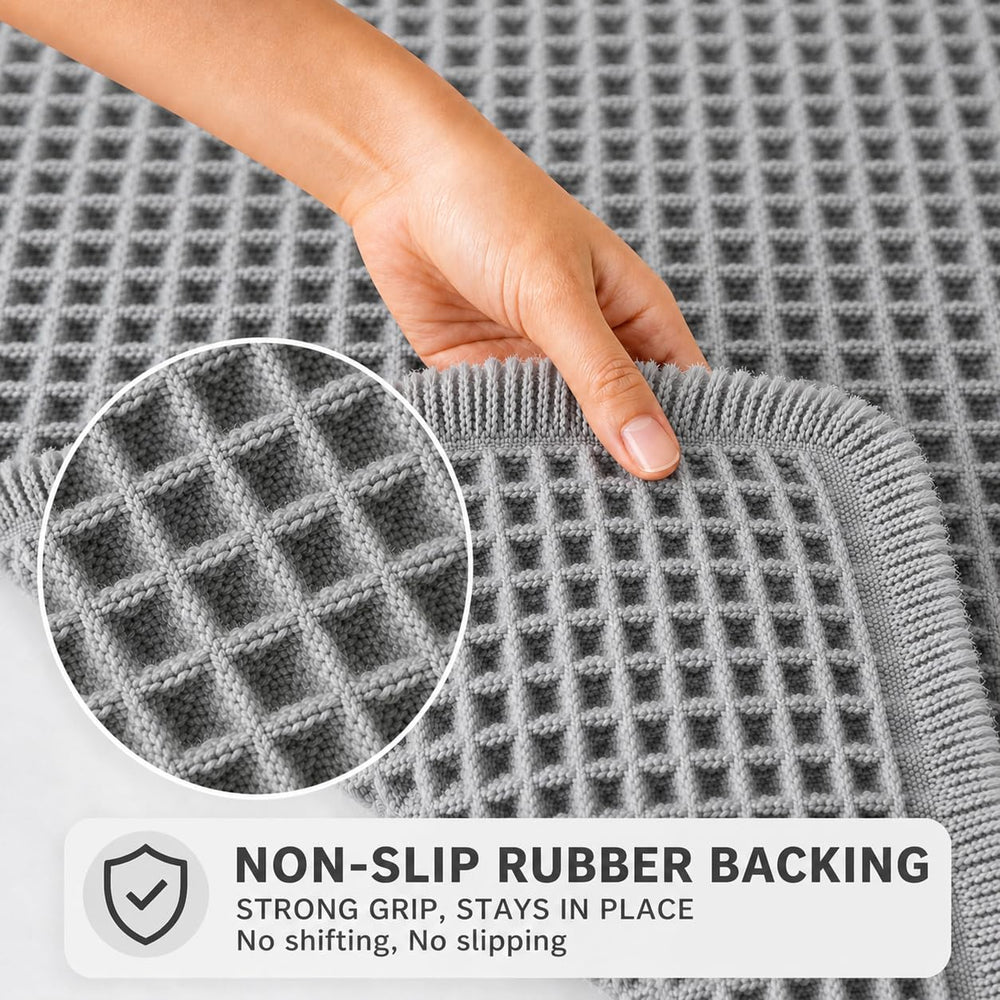 Waffle Weave Bath Mat 24 x 16 Inch, Ultra Soft Plush Absorbent Bathroom Rug, Anti-Skid Non-Slip Backing, Fast Dry, Machine Washable Bath Carpet for Shower, Tub, Floor, Spa, Hotel, Home Décor