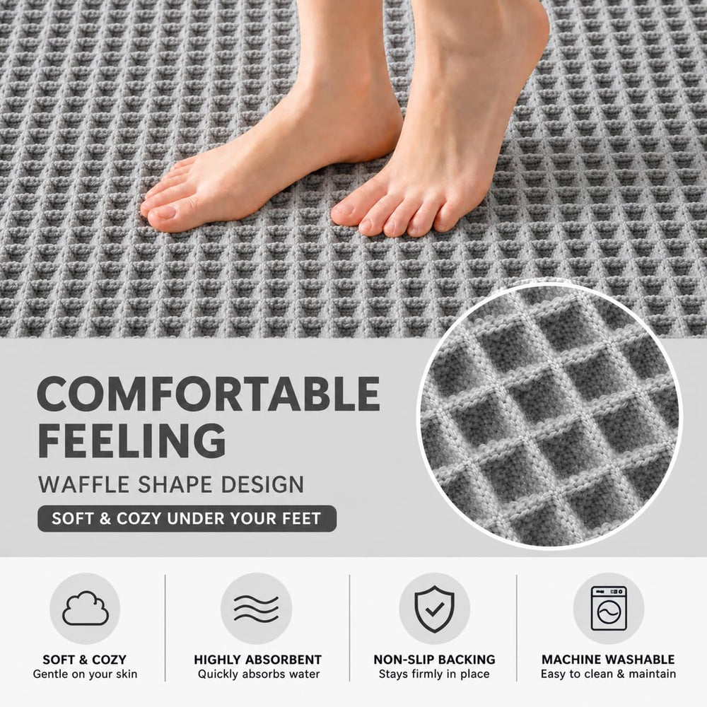 Waffle Weave Bath Mat 24 x 16 Inch, Ultra Soft Plush Absorbent Bathroom Rug, Anti-Skid Non-Slip Backing, Fast Dry, Machine Washable Bath Carpet for Shower, Tub, Floor, Spa, Hotel, Home Décor