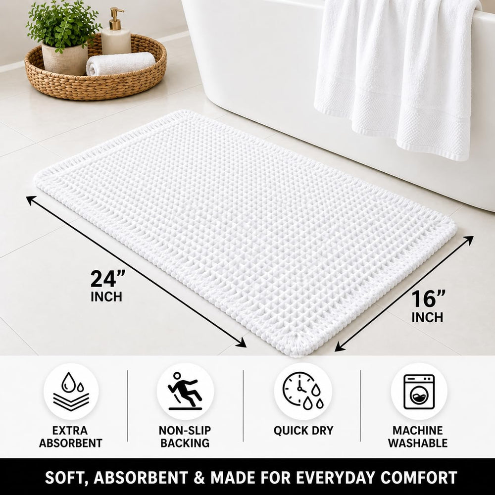 Waffle Weave Bath Mat 24 x 16 Inch, Ultra Soft Plush Absorbent Bathroom Rug, Anti-Skid Non-Slip Backing, Fast Dry, Machine Washable Bath Carpet for Shower, Tub, Floor, Spa, Hotel, Home Décor