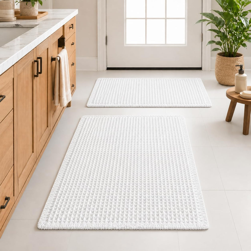 Waffle Weave Bath Mat 24 x 16 Inch, Ultra Soft Plush Absorbent Bathroom Rug, Anti-Skid Non-Slip Backing, Fast Dry, Machine Washable Bath Carpet for Shower, Tub, Floor, Spa, Hotel, Home Décor