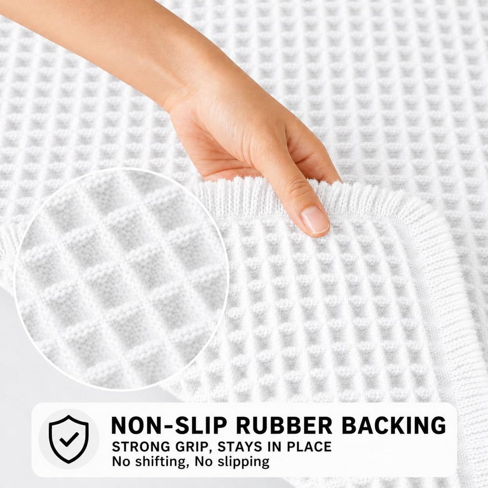 Waffle Weave Bath Mat 24 x 16 Inch, Ultra Soft Plush Absorbent Bathroom Rug, Anti-Skid Non-Slip Backing, Fast Dry, Machine Washable Bath Carpet for Shower, Tub, Floor, Spa, Hotel, Home Décor