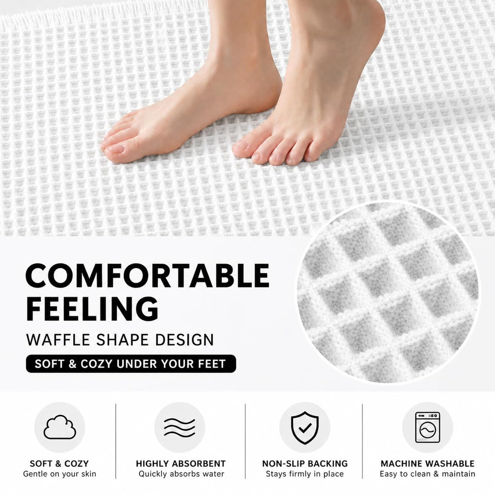 Waffle Weave Bath Mat 24 x 16 Inch, Ultra Soft Plush Absorbent Bathroom Rug, Anti-Skid Non-Slip Backing, Fast Dry, Machine Washable Bath Carpet for Shower, Tub, Floor, Spa, Hotel, Home Décor