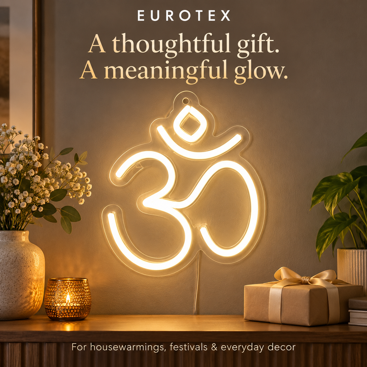 Om LED Neon Sign – Warm White ॐ Light for Home Mandir