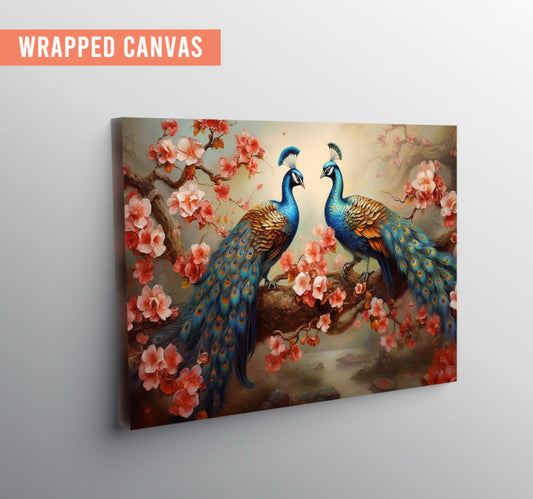 Eurotex Beautiful Two Peacock Canvas Wall Painting