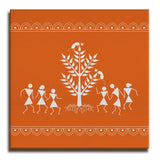 Burnt Orange, Warli Art, Framed Abstract Canvas Wall Art for Bedroom Eurotex