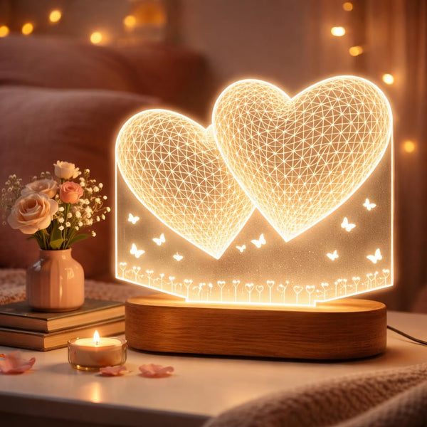 Eurotex Custom Double Heart Led Lamp for Couple And Gift
