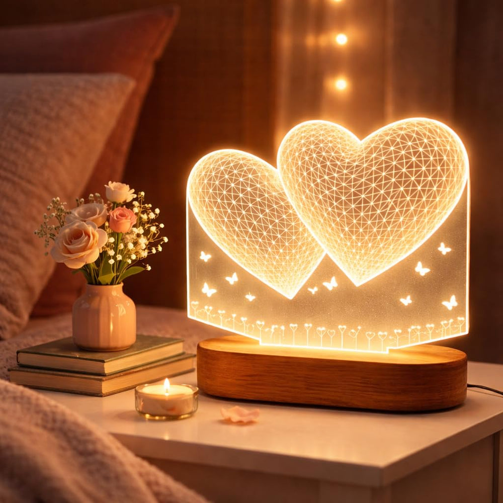 Eurotex Custom Double Heart Led Lamp for Couple And Gift