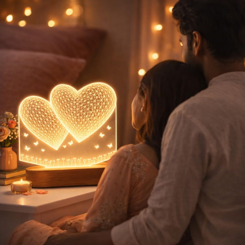 Eurotex Custom Double Heart Led Lamp for Couple And Gift