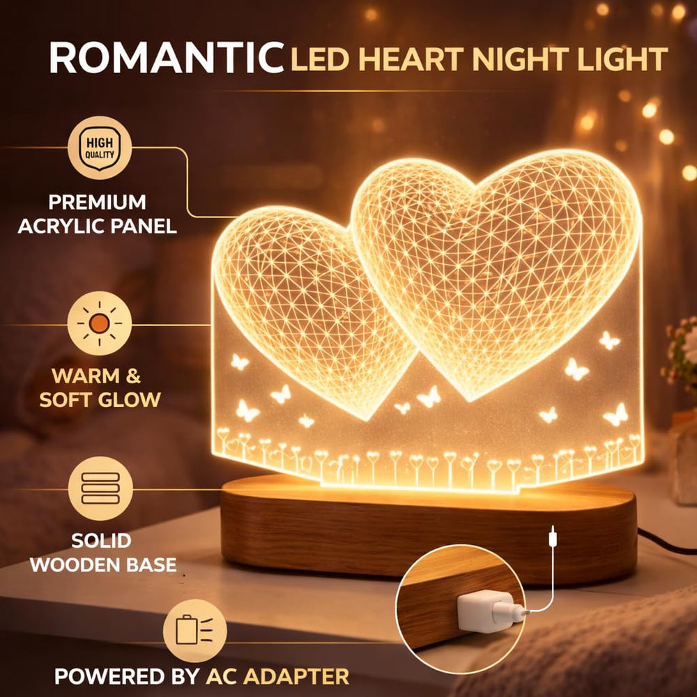 Eurotex Custom Double Heart Led Lamp for Couple And Gift