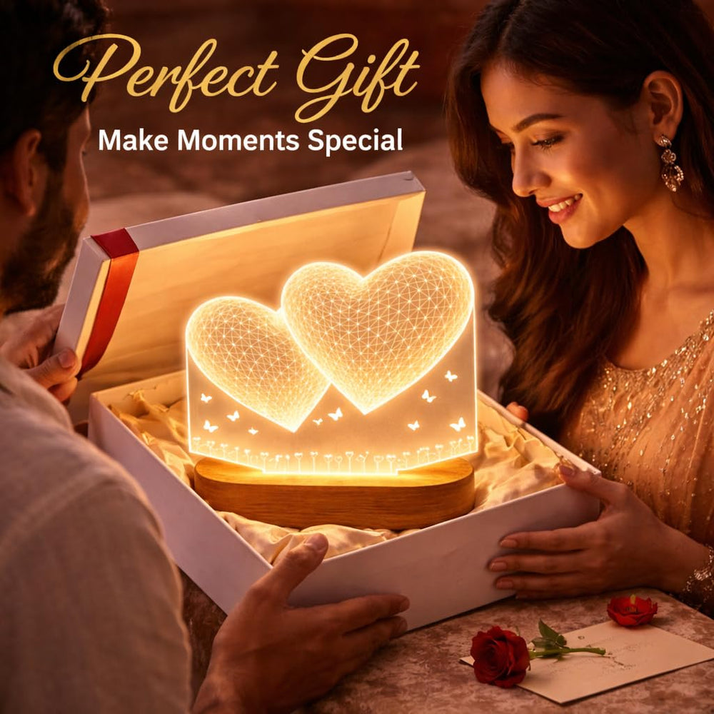Eurotex Custom Double Heart Led Lamp for Couple And Gift