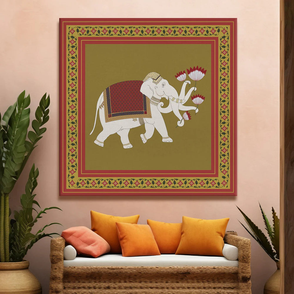 White Elephant, Traditional Canvas Art, Framed Abstract Canvas Wall Art for Bedroom