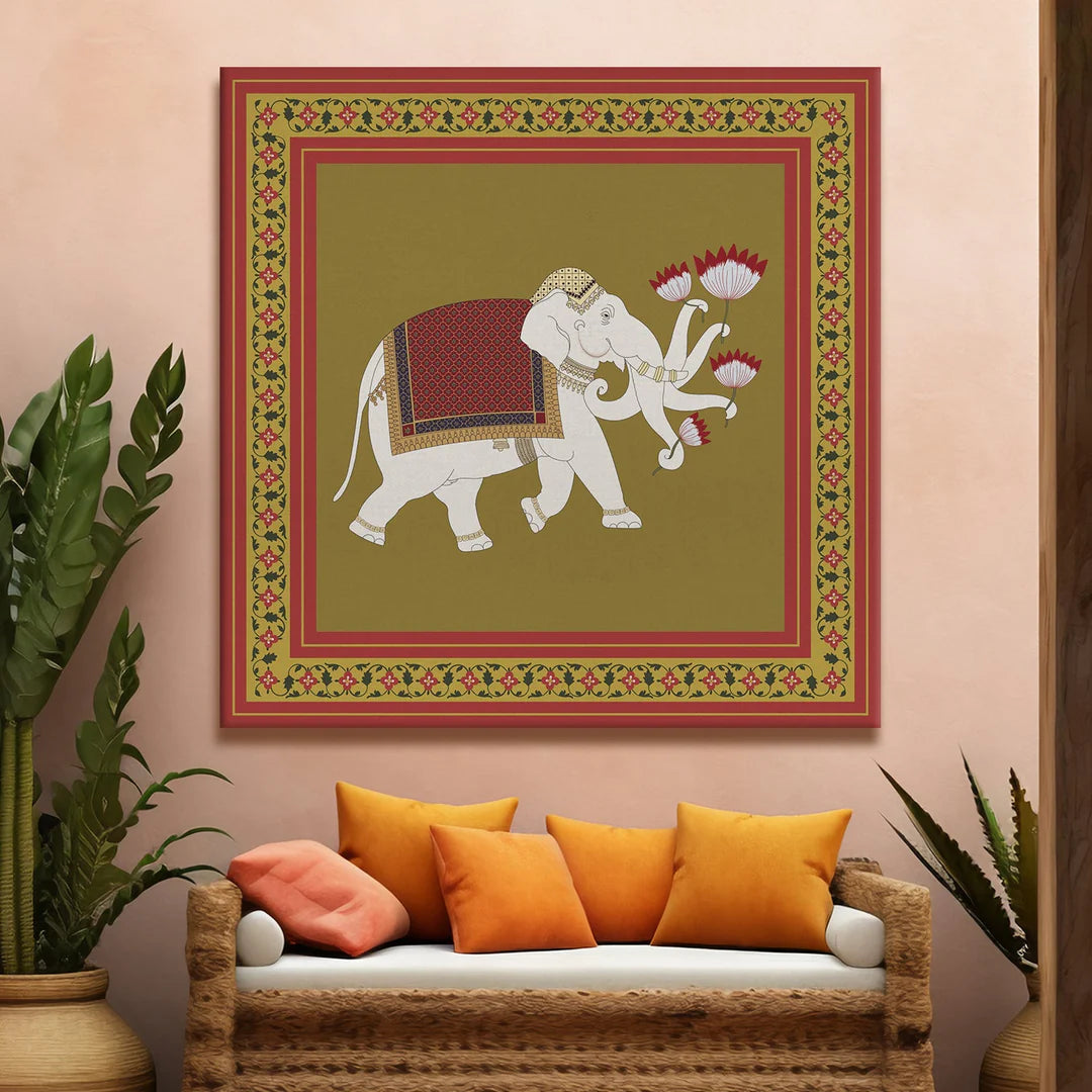 White Elephant, Traditional Canvas Art, Framed Abstract Canvas Wall Art for Bedroom