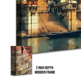 Ganga Ghat, Traditional Canvas Art, Framed Abstract Canvas Wall Art for Bedroom