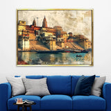 Ganga Ghat, Traditional Canvas Art, Framed Abstract Canvas Wall Art for Bedroom