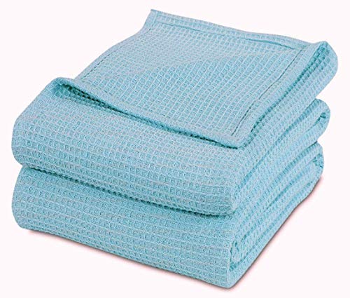 Eurotex Waffle Cotton Blankets for Bed, 100% Cotton Blanket - Light Blue Eurotex