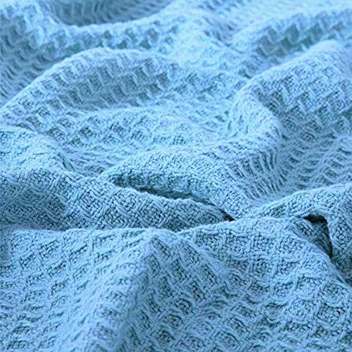 Eurotex Waffle Cotton Blankets for Bed, 100% Cotton Blanket - Light Blue Eurotex
