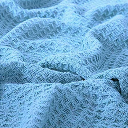 Eurotex Waffle Cotton Blankets for Bed, 100% Cotton Blanket - Light Blue Eurotex