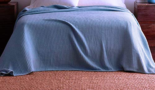 Eurotex Waffle Cotton Blankets for Bed, 100% Cotton Blanket - Light Blue Eurotex