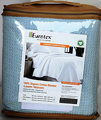 Eurotex Waffle Cotton Blankets for Bed, 100% Cotton Blanket - Light Blue Eurotex