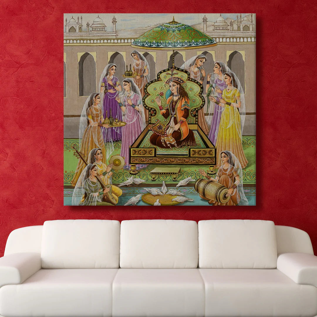 Mughal Darbar, Traditional Canvas Art, Framed Abstract Canvas Wall Art for Bedroom