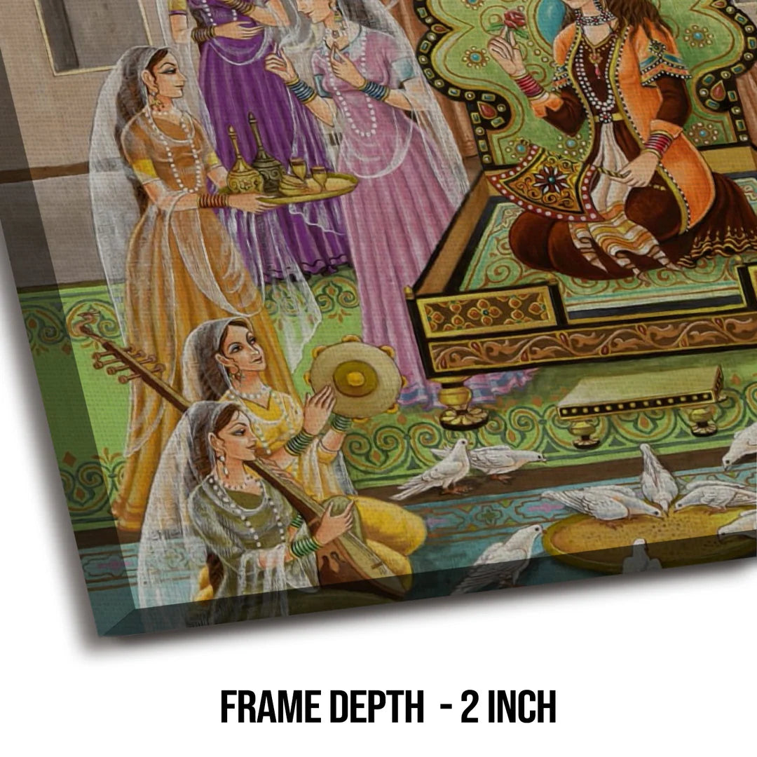 Mughal Darbar, Traditional Canvas Art, Framed Abstract Canvas Wall Art for Bedroom