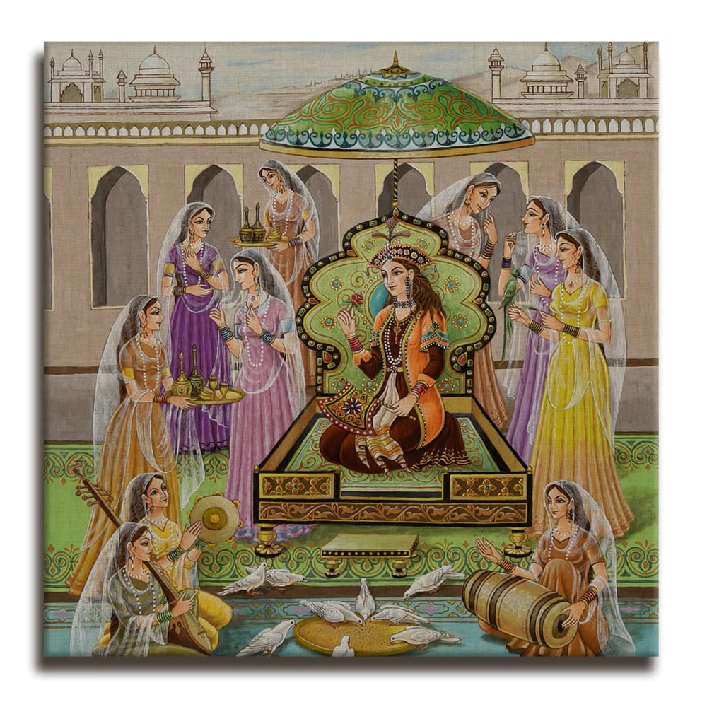 Mughal Darbar, Traditional Canvas Art, Framed Abstract Canvas Wall Art for Bedroom