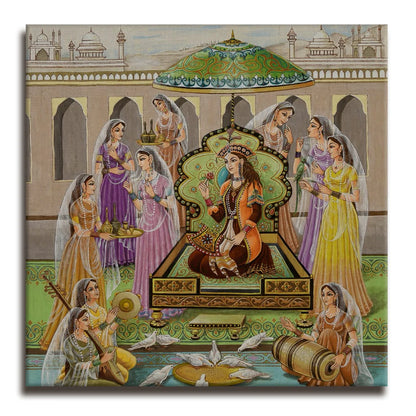 Mughal Darbar, Traditional Canvas Art, Framed Abstract Canvas Wall Art for Bedroom