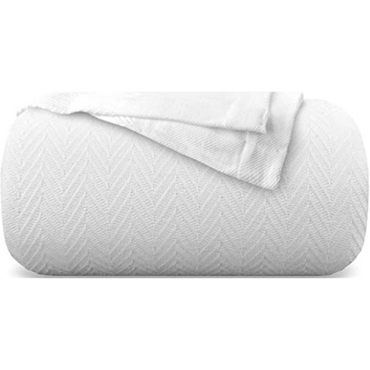 Eurotex Herringbone Cotton Blankets for Bed, 100% Cotton Blanket - Ivory Eurotex