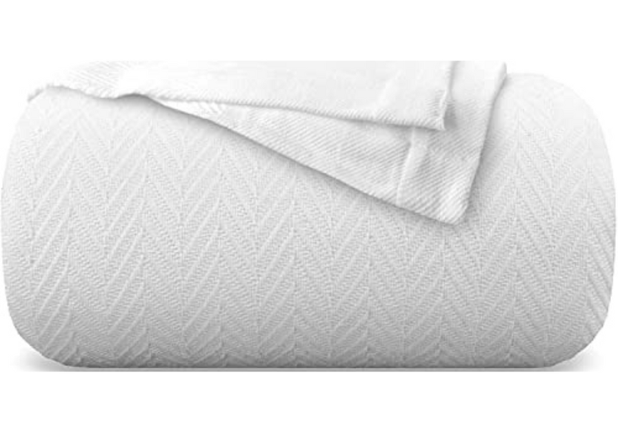 Eurotex Herringbone Cotton Blankets for Bed, 100% Cotton Blanket - Ivory Eurotex