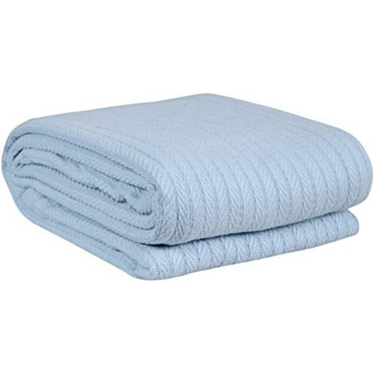 Eurotex Herringbone Cotton Blankets for Bed, 100% Cotton Blanket - Lite Blue Eurotex