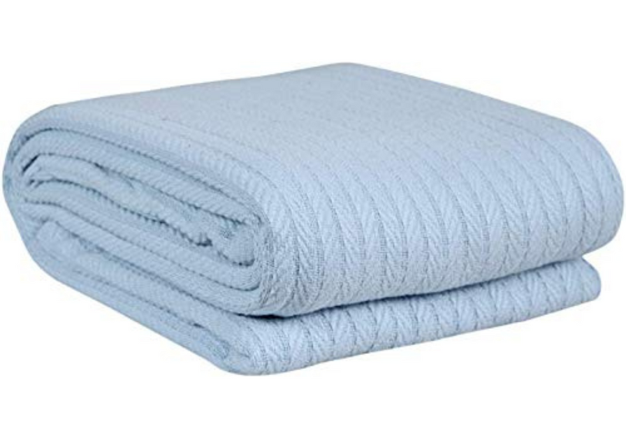 Eurotex Herringbone Cotton Blankets for Bed, 100% Cotton Blanket - Lite Blue Eurotex