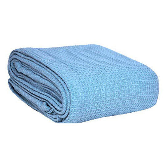 Eurotex Waffle Cotton Blankets for Bed, 100% Cotton Blanket - Light Blue Eurotex