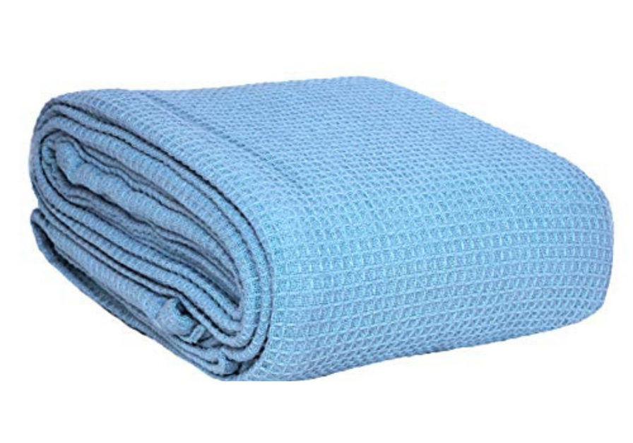 Eurotex Waffle Cotton Blankets for Bed, 100% Cotton Blanket - Light Blue Eurotex