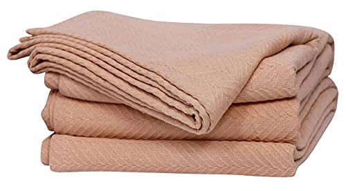 Eurotex Herringbone Cotton Blankets for Bed, 100% Cotton Blanket - Tan Eurotex