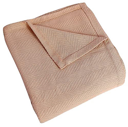 Eurotex Herringbone Cotton Blankets for Bed, 100% Cotton Blanket - Tan Eurotex