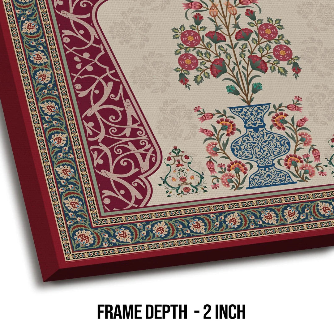 Flower Pot, Kalamkari Art, Framed Abstract Canvas Wall Art for Bedroom