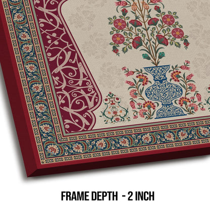 Flower Pot, Kalamkari Art, Framed Abstract Canvas Wall Art for Bedroom