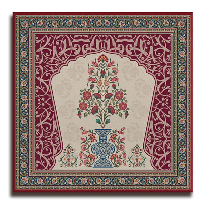 Flower Pot, Kalamkari Art, Framed Abstract Canvas Wall Art for Bedroom